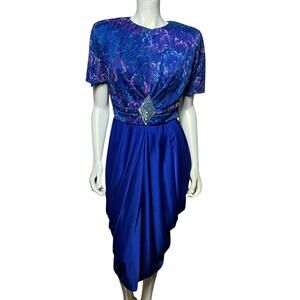 Vintage Filigree Blue & Purple Sequin Accented Dress Size 12
